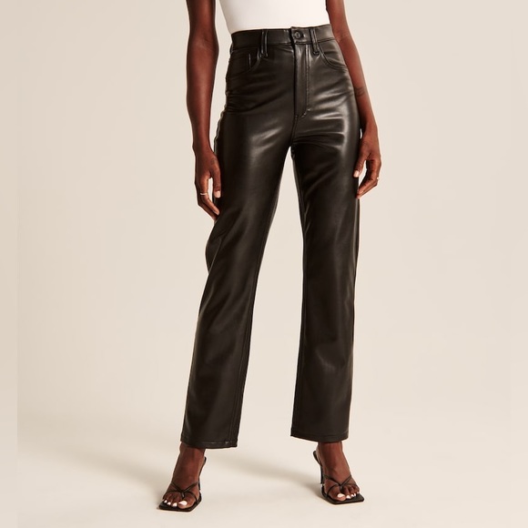 Abercrombie Vegan Leather 90s Straight Pant - Curve Love - Picture 1 of 3